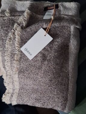 Quince Silk Cashmere Striped Boucle Throw Greige NWT